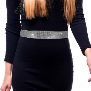 9112 Rhinestone Belt For Formal Dress Stretch Plus Size Rhinestone Belt Silver